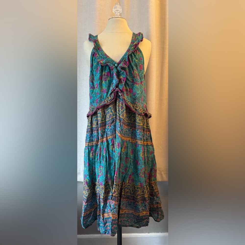 Sundance Catalog Teal Sleeveless “Dalis Ruffle Dress” Size M